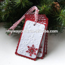 rectangle die cut edge embossed poinsettia christmas gift tags in snowflake pattern